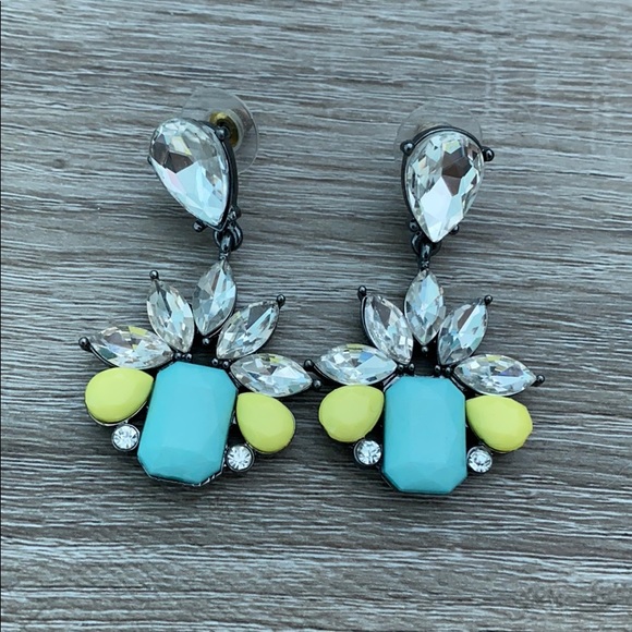 ❤️ Blue, Yellow, and Silver Rhinestone Earrings - Picture 1 of 2